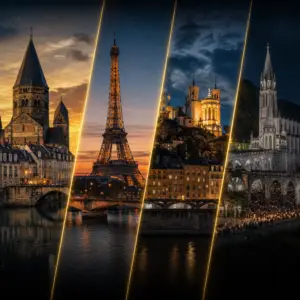 French Landmarks at Dusk