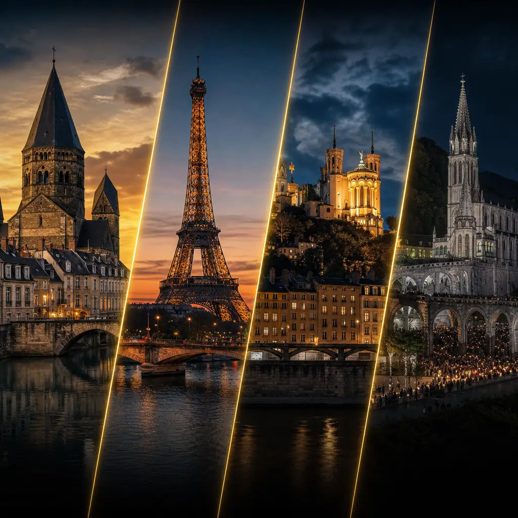 French Landmarks at Dusk